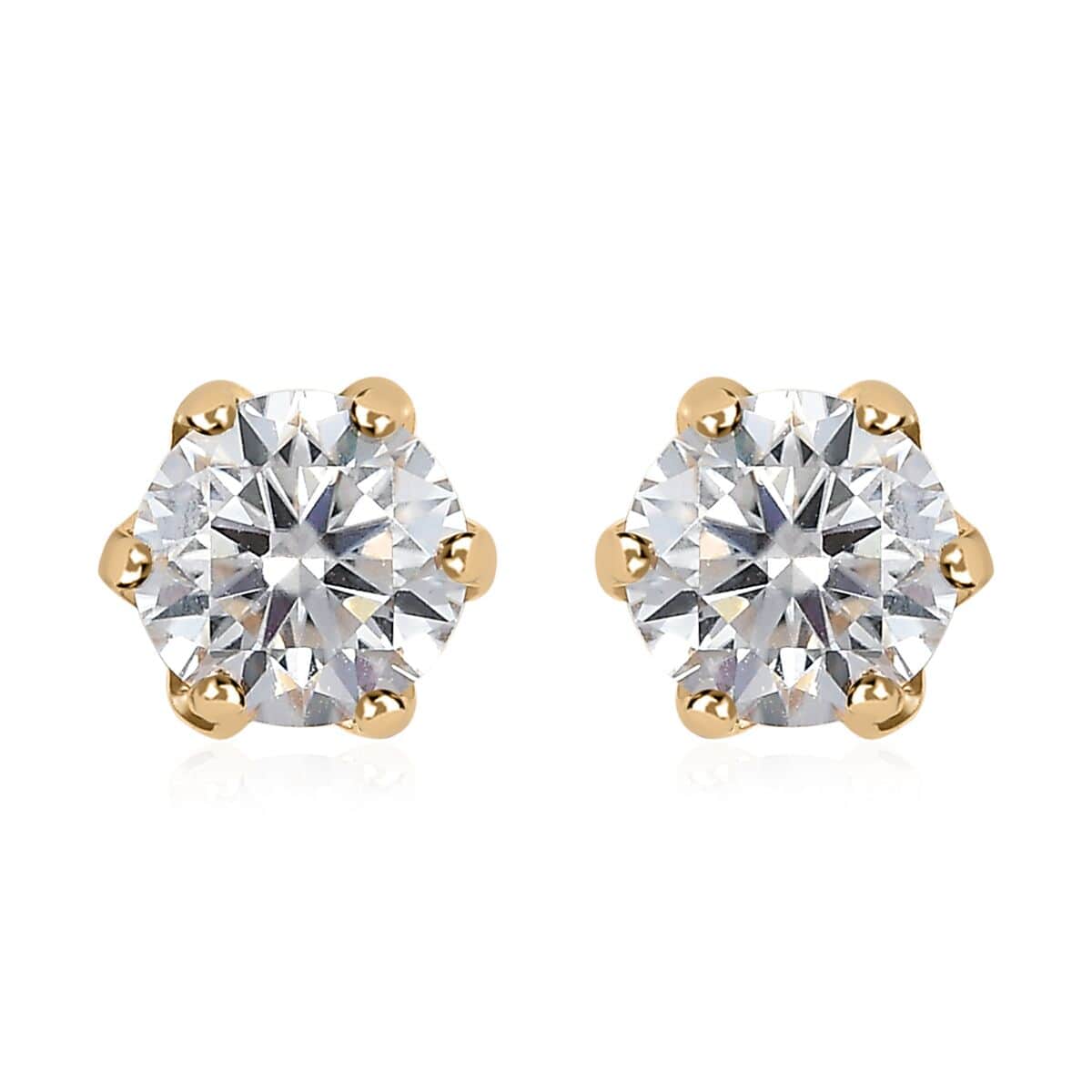 Luxoro 100 Facet Moissanite Stud Earrings in 10K Yellow Gold, Moissanite Studs, Gold Solitaire Earrings, Anniversary Gifts For Her 1.60 ctw image number 0