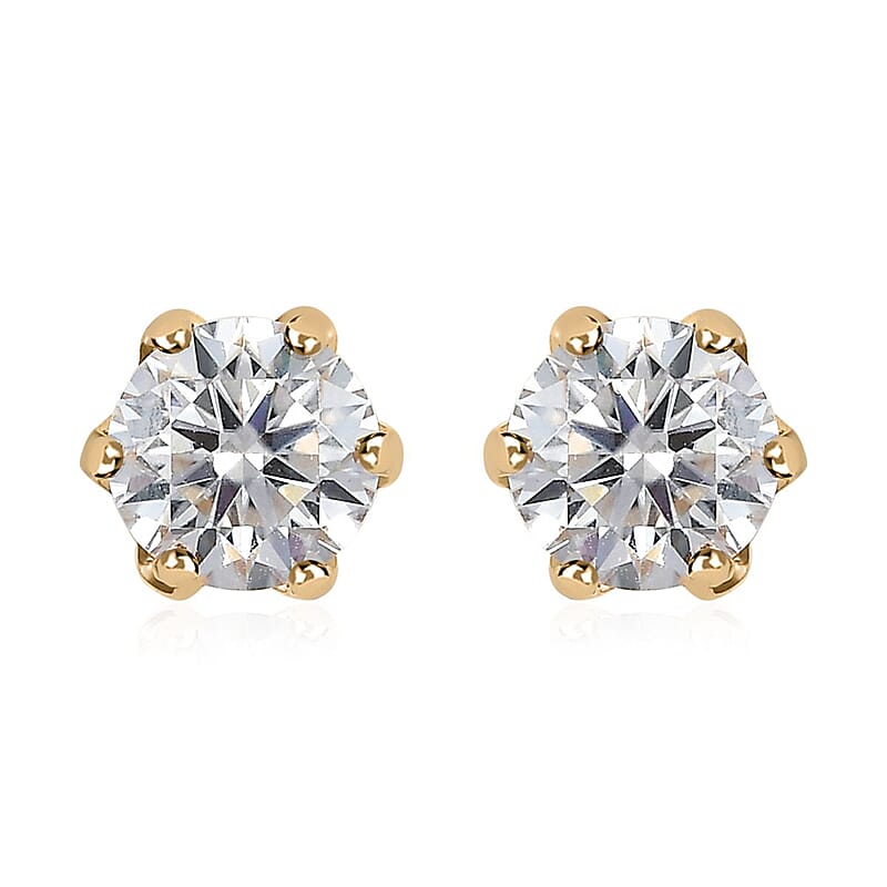 Luxoro 100 Facet Moissanite 1.60 ctw Solitaire Stud Earrings in 10K Yellow Gold