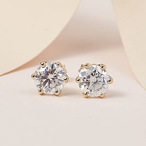 100 Facet Moissanite 1.60 ctw Solitaire Stud Earrings in 10K Yellow Gold