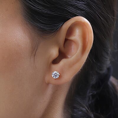 Luxoro 100 Facet Moissanite 1.60 ctw Solitaire Stud Earrings in 10K Yellow Gold
