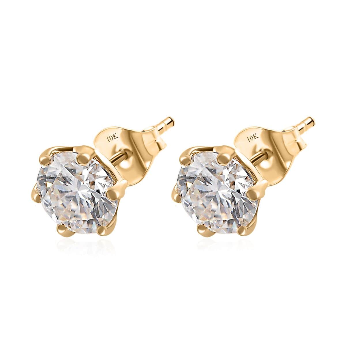 Luxoro 100 Facet Moissanite Stud Earrings in 10K Yellow Gold, Moissanite Studs, Gold Solitaire Earrings, Anniversary Gifts For Her 1.60 ctw image number 3