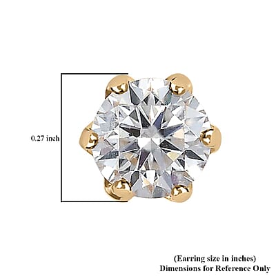 Luxoro 100 Facet Moissanite 1.60 ctw Solitaire Stud Earrings in 10K Yellow Gold