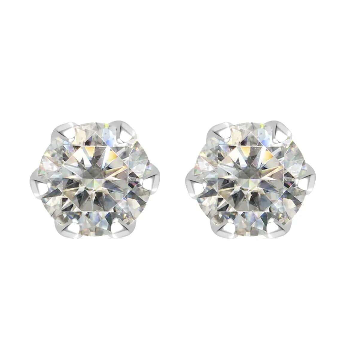 10K White Gold 100 Facet Moissanite Stud Earrings 1.75 ctw image number 0