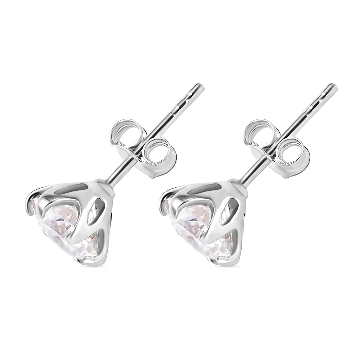 10K White Gold 100 Facet Moissanite Stud Earrings 1.75 ctw image number 4