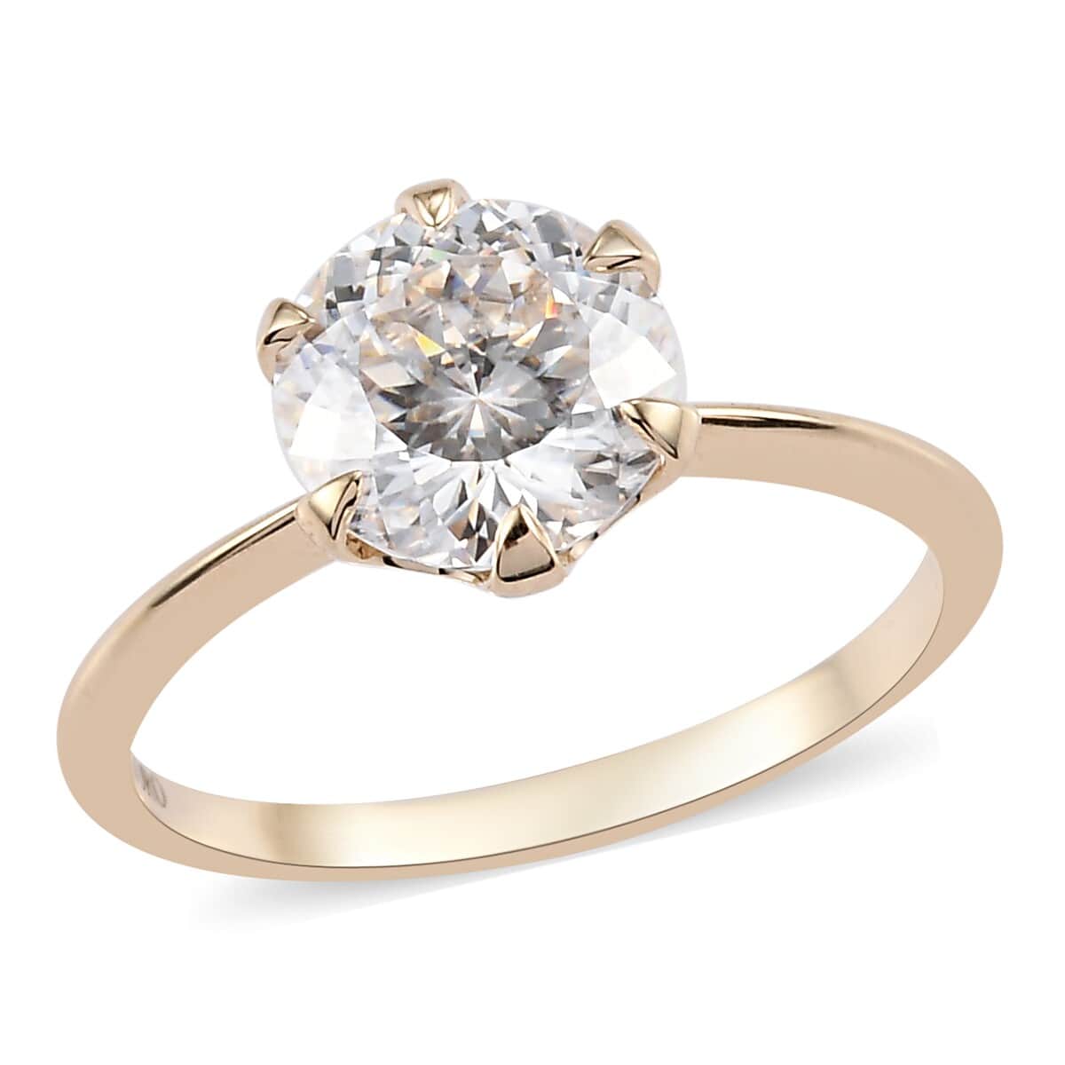 LUXORO 10K Yellow Gold 100 Facet Moissanite Solitaire Ring 1.90 ctw image number 0