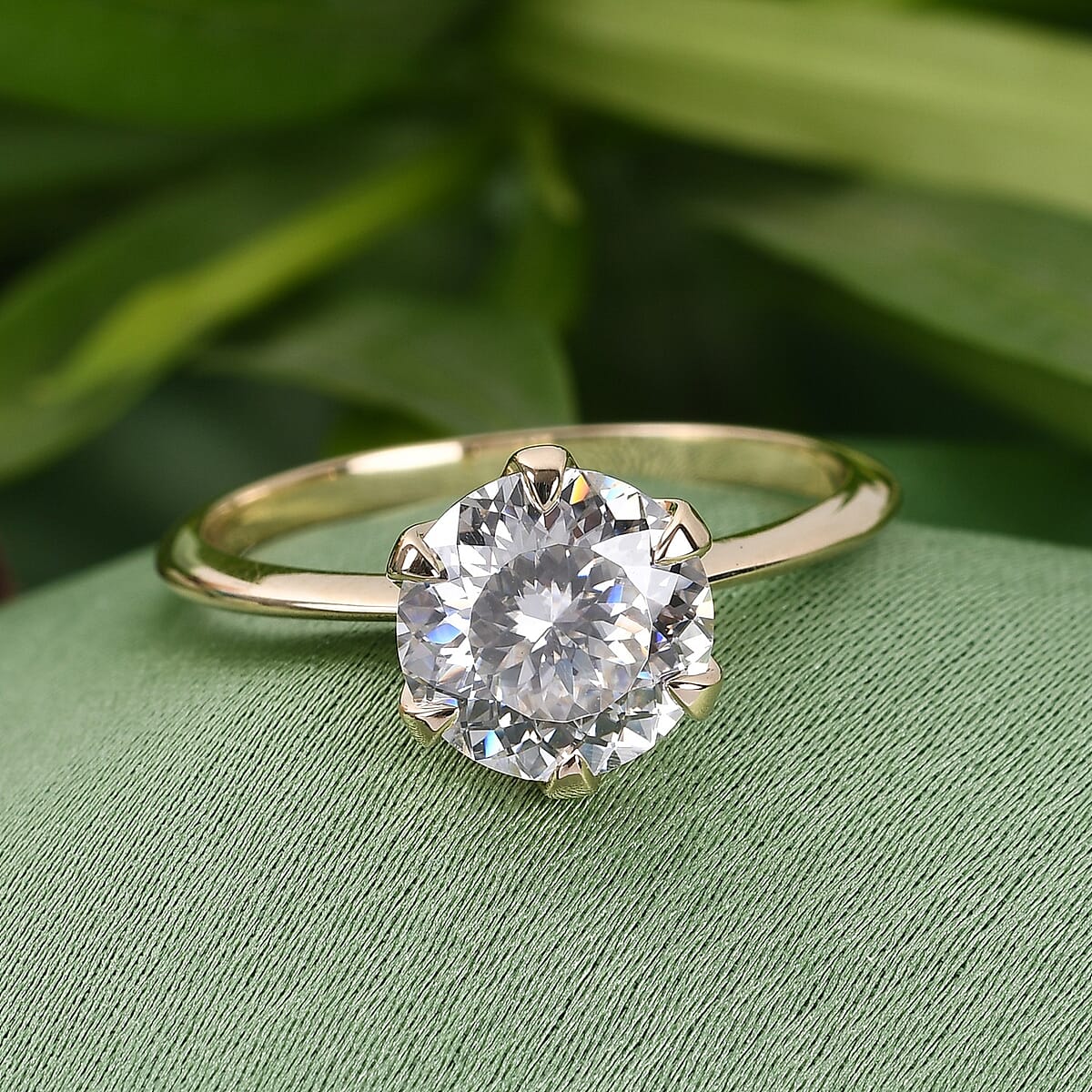 Luxoro 10K Yellow Gold 100 Facet Moissanite Solitaire Ring (Size 5.0) 1.90 ctw image number 1