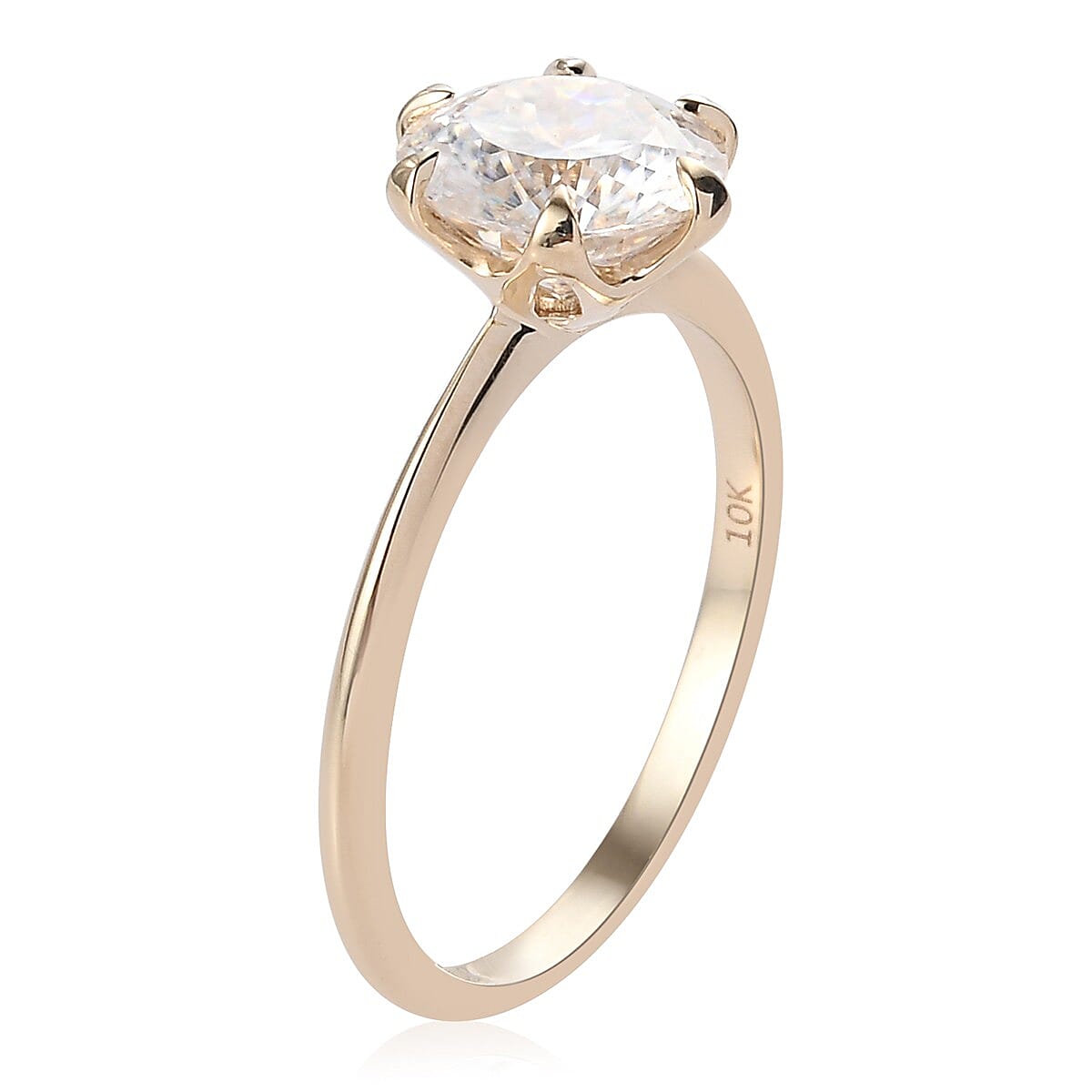 Luxoro 10K Yellow Gold 100 Facet Moissanite Solitaire Ring (Size 5.0) 1.90 ctw image number 3