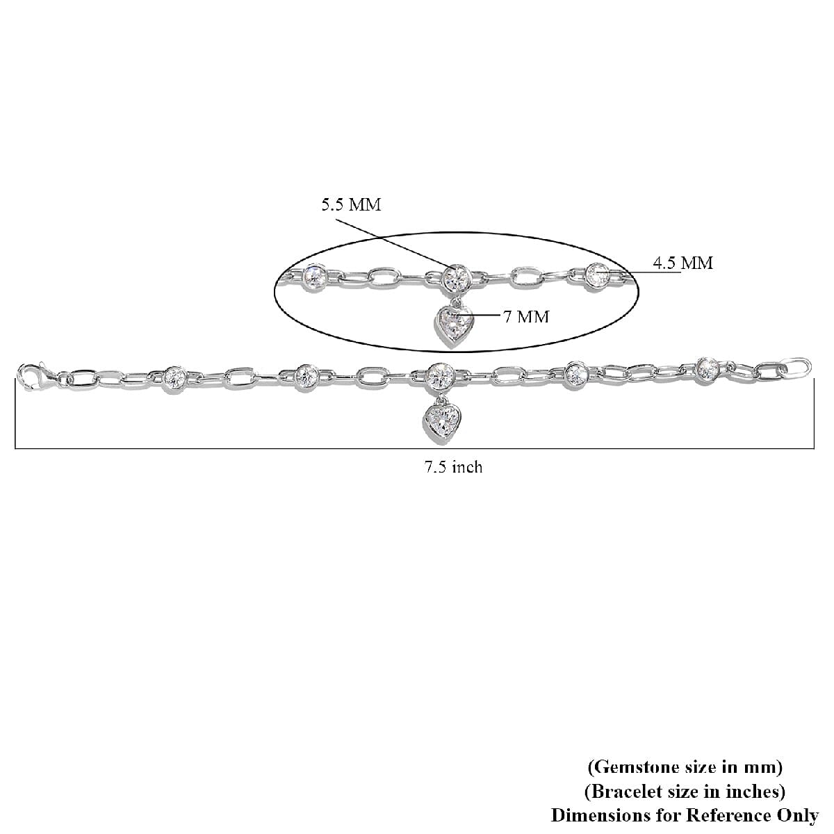 Lustro Stella Made with Finest CZ Heart Charm Bracelet in Platinum Over Sterling Silver (7.25 In) 3.80 ctw image number 4