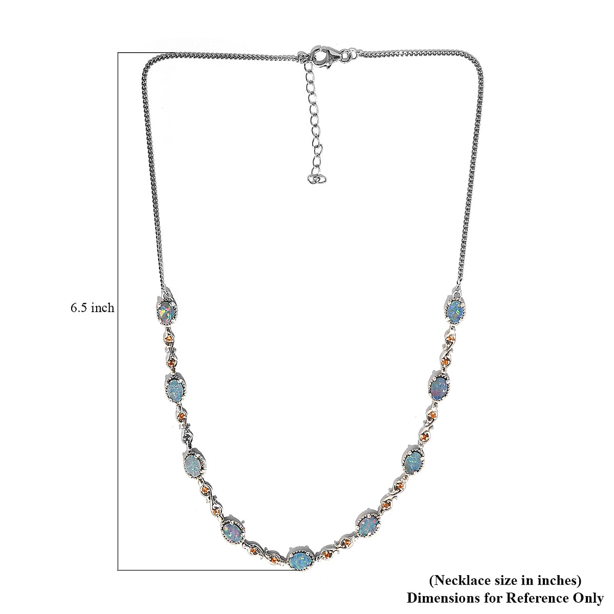 Boulder Opal Triplet and Jalisco Fire Opal Station Necklace 18 Inches in Platinum Over Sterling Silver 12.78 Grams 6.10 ctw image number 5