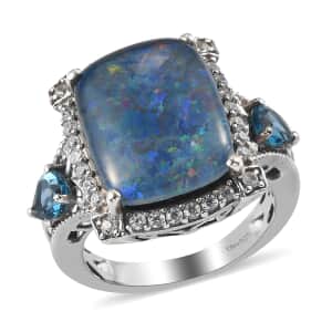 Australian Boulder Opal Triplet and Multi Gemstone Ring in Platinum Over Sterling Silver (Size 8.0) 7.75 ctw