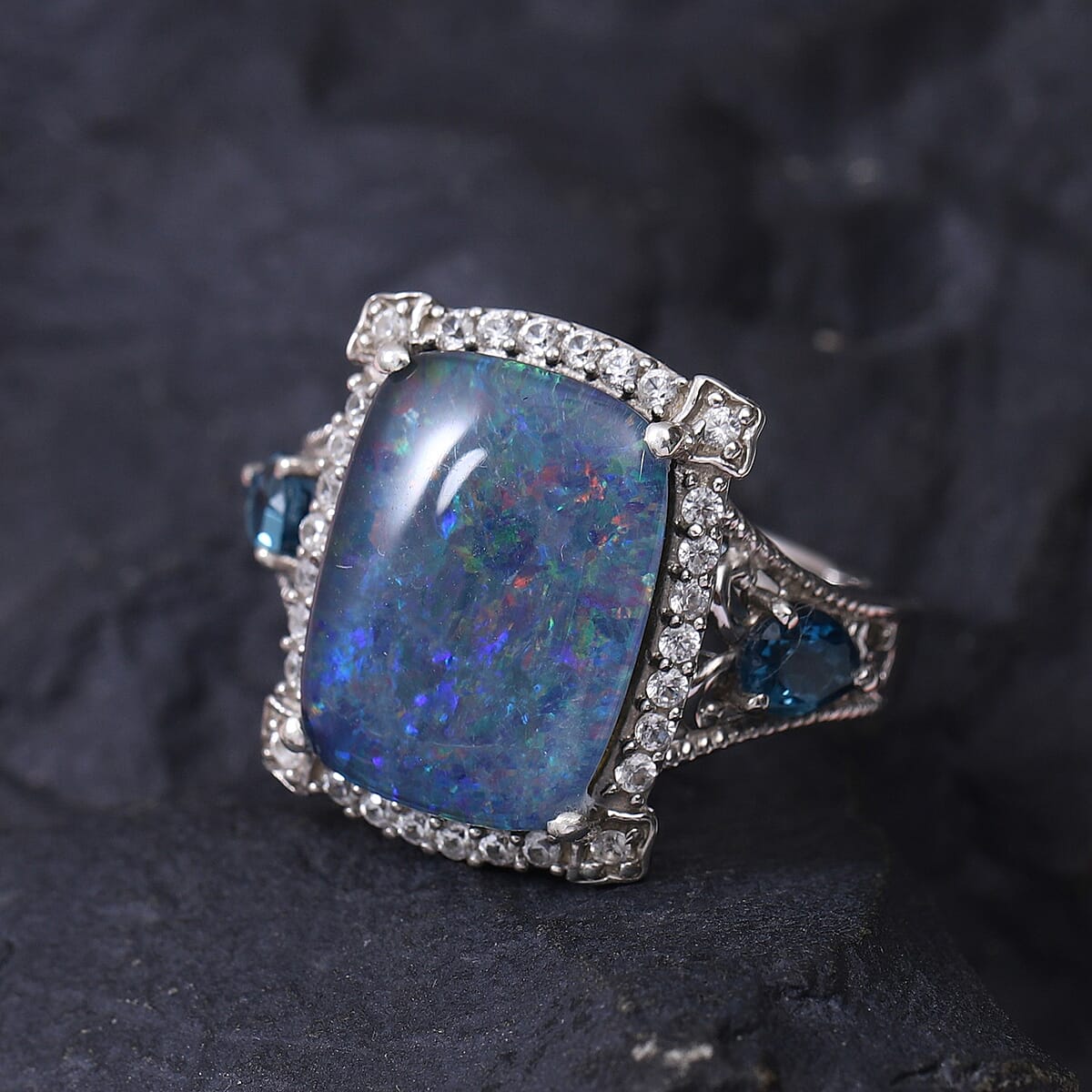 Boulder Opal Triplet and Multi Gemstone Ring in Platinum Over Sterling Silver (Size 8.0) 7.75 ctw image number 1