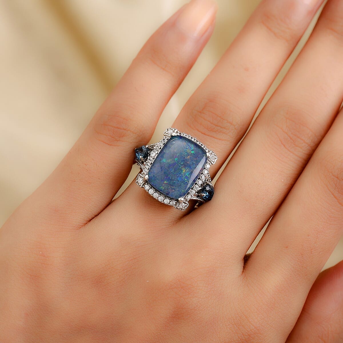 Boulder Opal Triplet and Multi Gemstone Ring in Platinum Over Sterling Silver (Size 8.0) 7.75 ctw image number 2