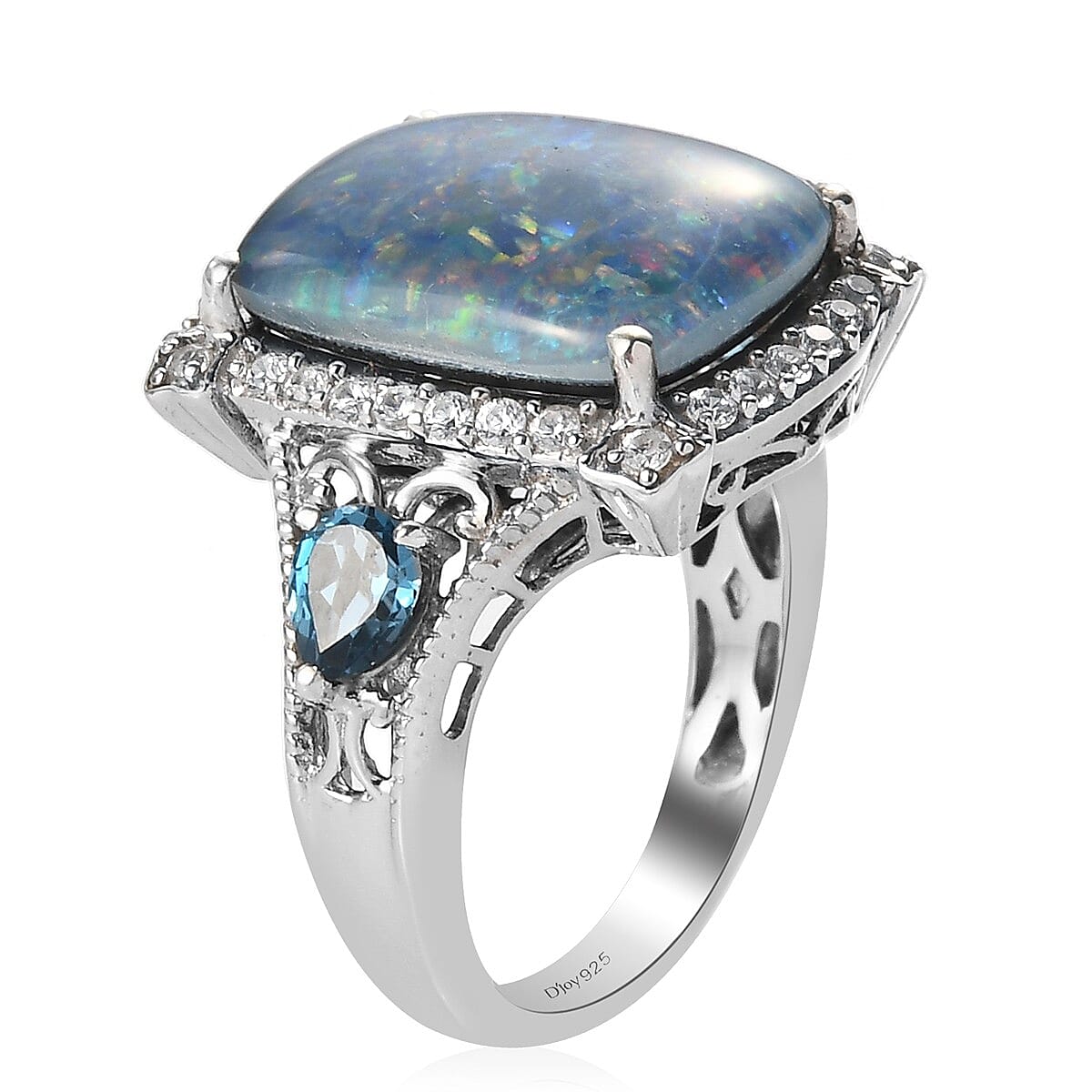 Boulder Opal Triplet and Multi Gemstone Ring in Platinum Over Sterling Silver (Size 8.0) 7.75 ctw image number 3
