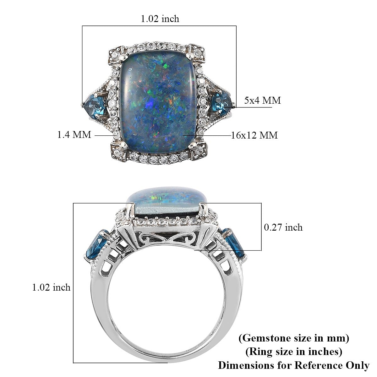 Boulder Opal Triplet and Multi Gemstone Ring in Platinum Over Sterling Silver (Size 8.0) 7.75 ctw image number 5