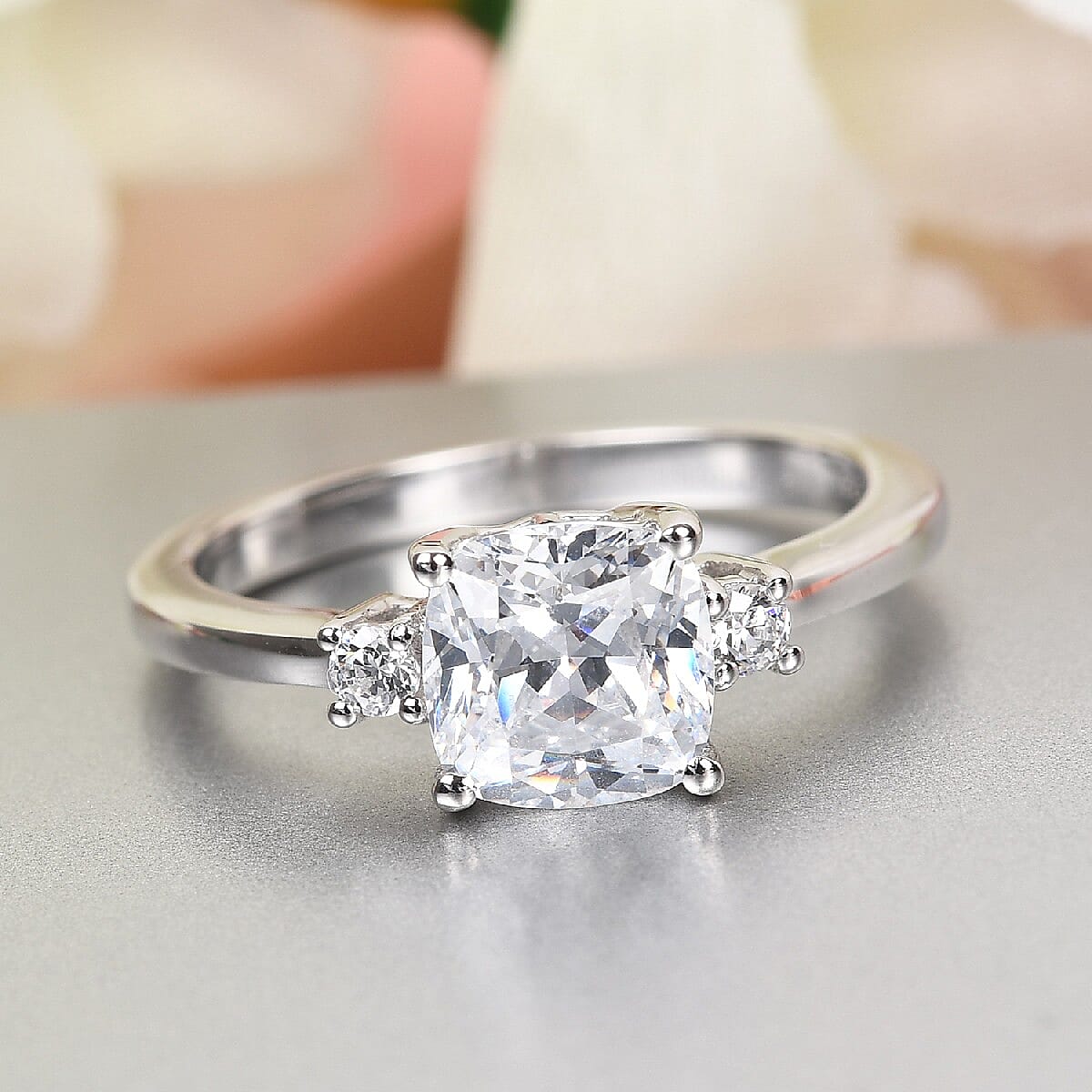 LUSTRO STELLA Made with Finest CZ Ring in Platinum Over Sterling Silver 3.30 ctw image number 1