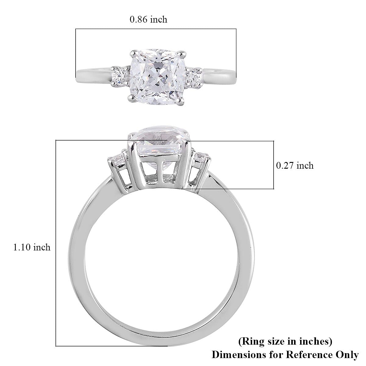 LUSTRO STELLA Made with Finest CZ Ring in Platinum Over Sterling Silver 3.30 ctw image number 5