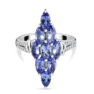 Tanzanite and Zircon 3.00 ctw Ring in Platinum Over Sterling Silver (Size 8.0)