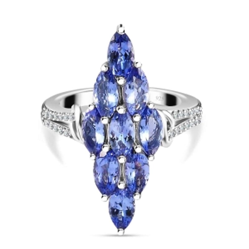 Tanzanite and Zircon 3.00 ctw Ring in Platinum Over Sterling Silver (Size 8.0)
