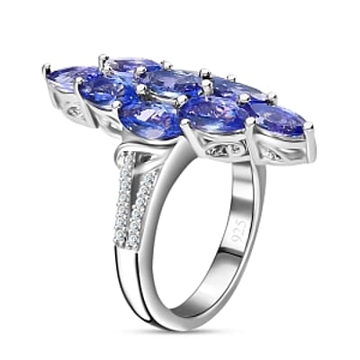 Tanzanite and Zircon 3.00 ctw Ring in Platinum Over Sterling Silver (Size 8.0)