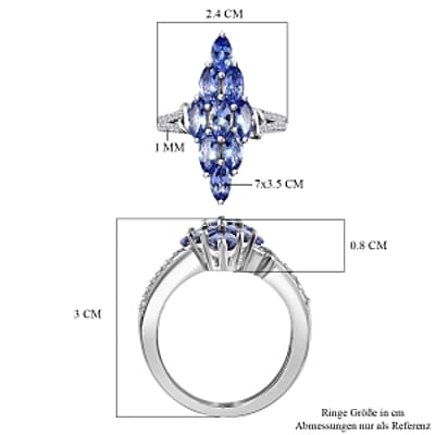 Tanzanite and Zircon 3.00 ctw Ring in Platinum Over Sterling Silver (Size 8.0)