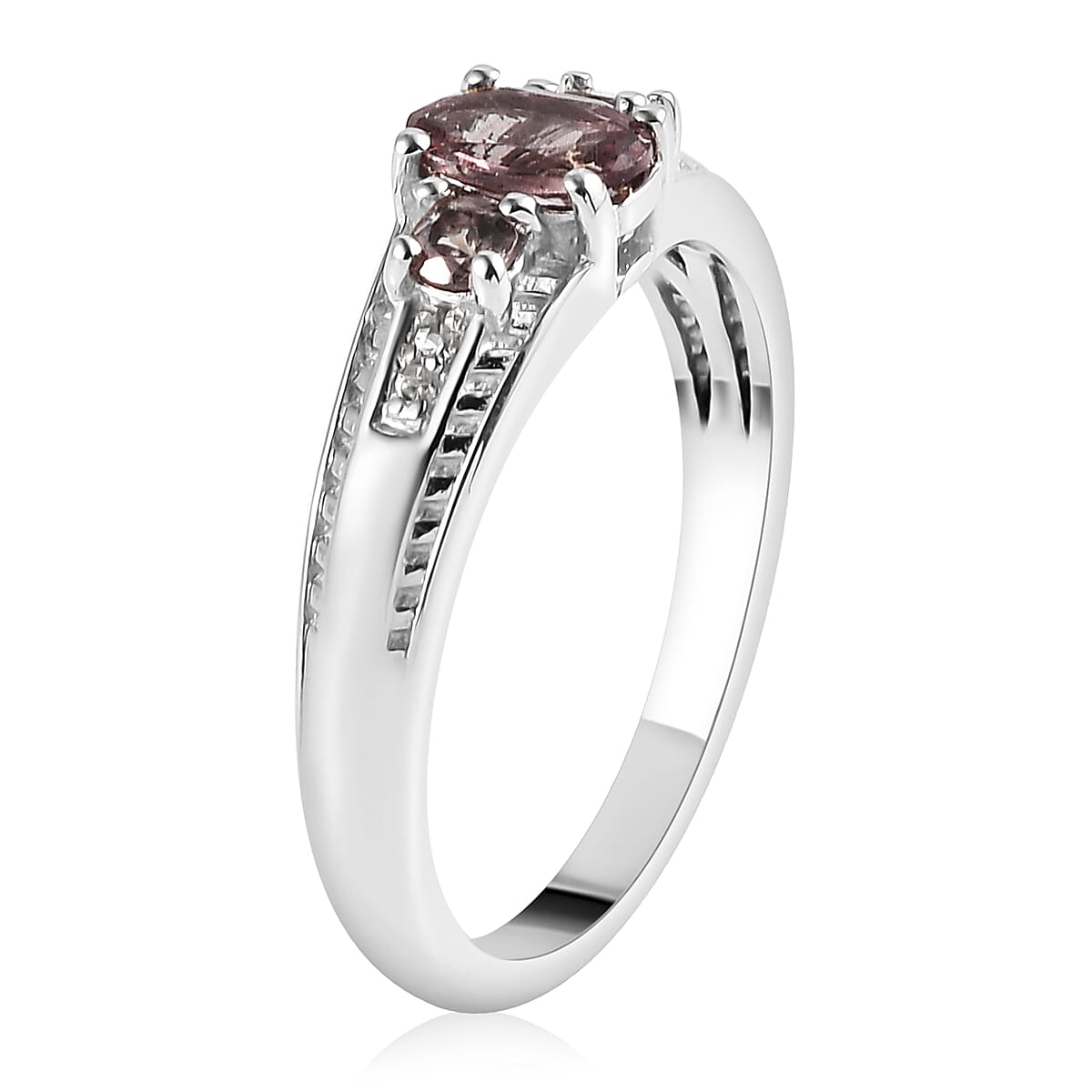 Merelani Color Change Garnet and Natural White Zircon Ring in Platinum Over Sterling Silver (Size 10.0) 0.75 ctw