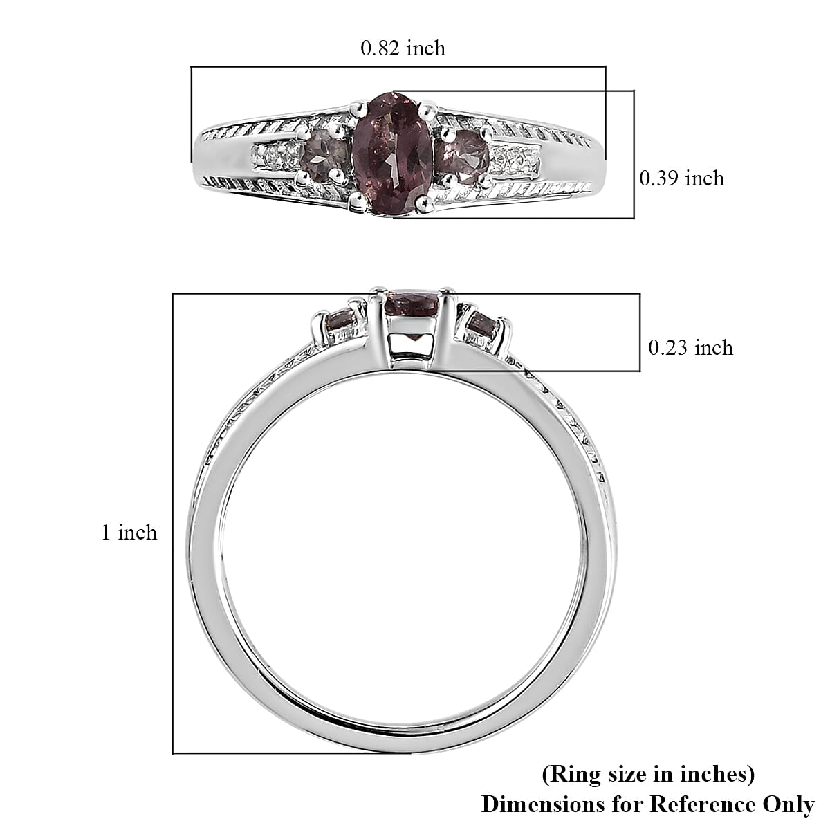 Merelani Color Change Garnet and Natural White Zircon Ring in Platinum Over Sterling Silver (Size 10.0) 0.75 ctw