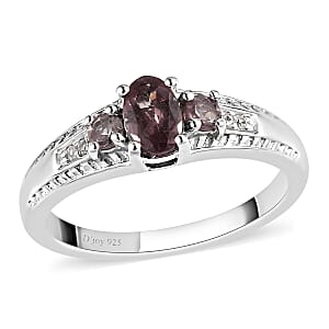 Merelani Color Change Garnet and Natural White Zircon Ring in Platinum Over Sterling Silver (Size 6.0) 0.75 ctw