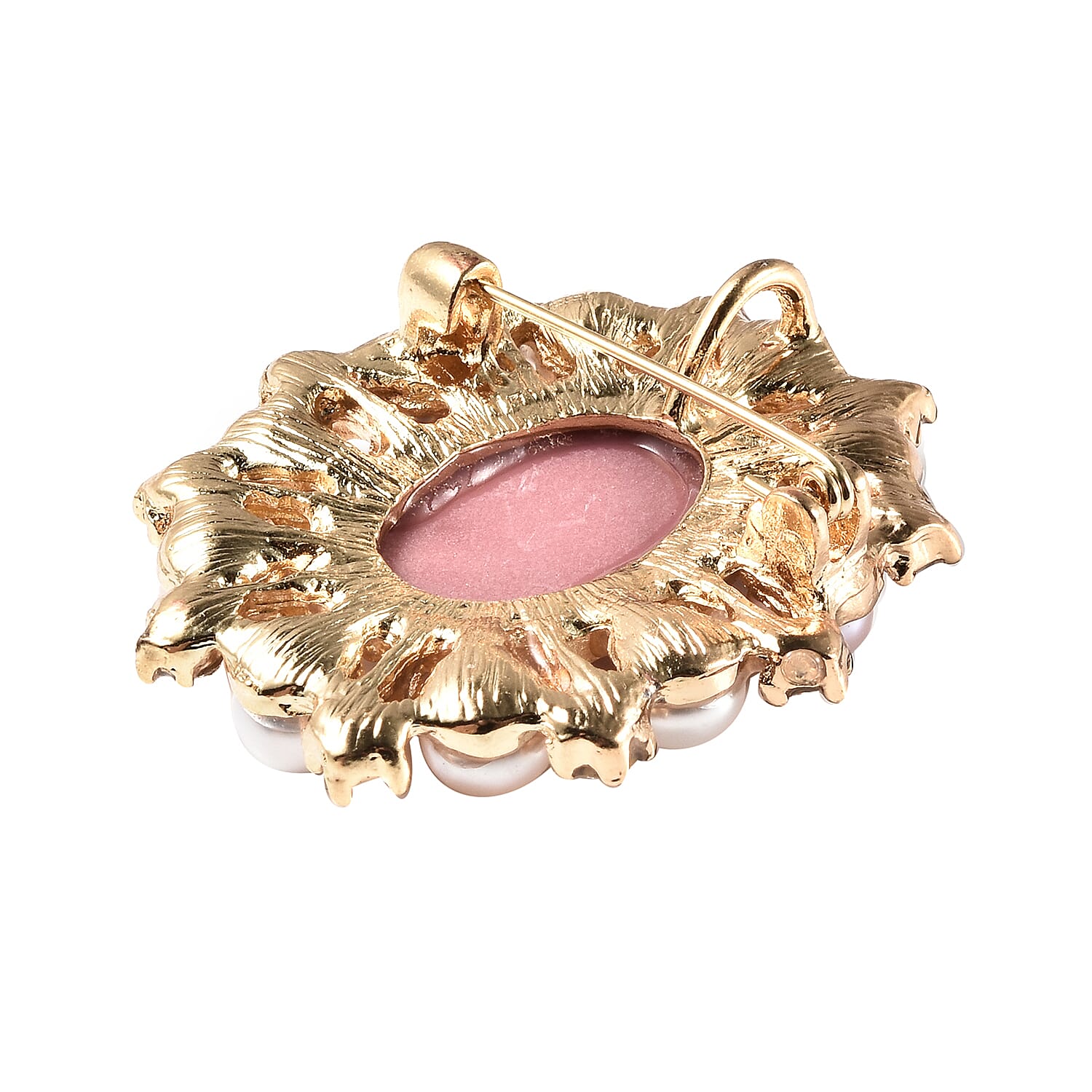 White Swarovski Crystal, Multi Color Fresh Water Pearl and Cameo Chroma Brooch in Goldtone