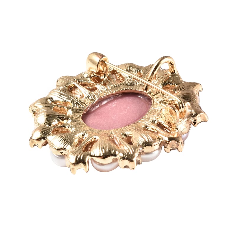 White Swarovski Crystal, Multi Color Fresh Water Pearl and Cameo Chroma Brooch in Goldtone