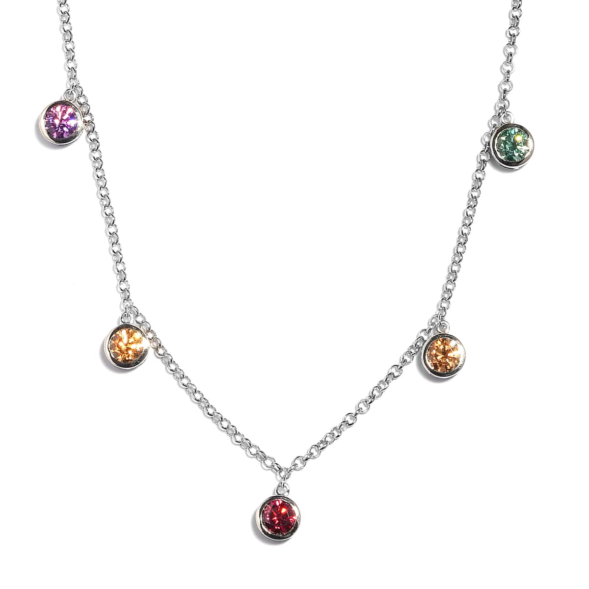 Lustro Stella Made with Finest Multi Color CZ Station Necklace 18-20 Inches in Platinum Over Sterling Silver 12.85 ctw image number 0