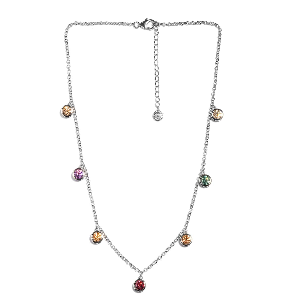 Lustro Stella Made with Finest Multi Color CZ Station Necklace 18-20 Inches in Platinum Over Sterling Silver 12.85 ctw image number 2