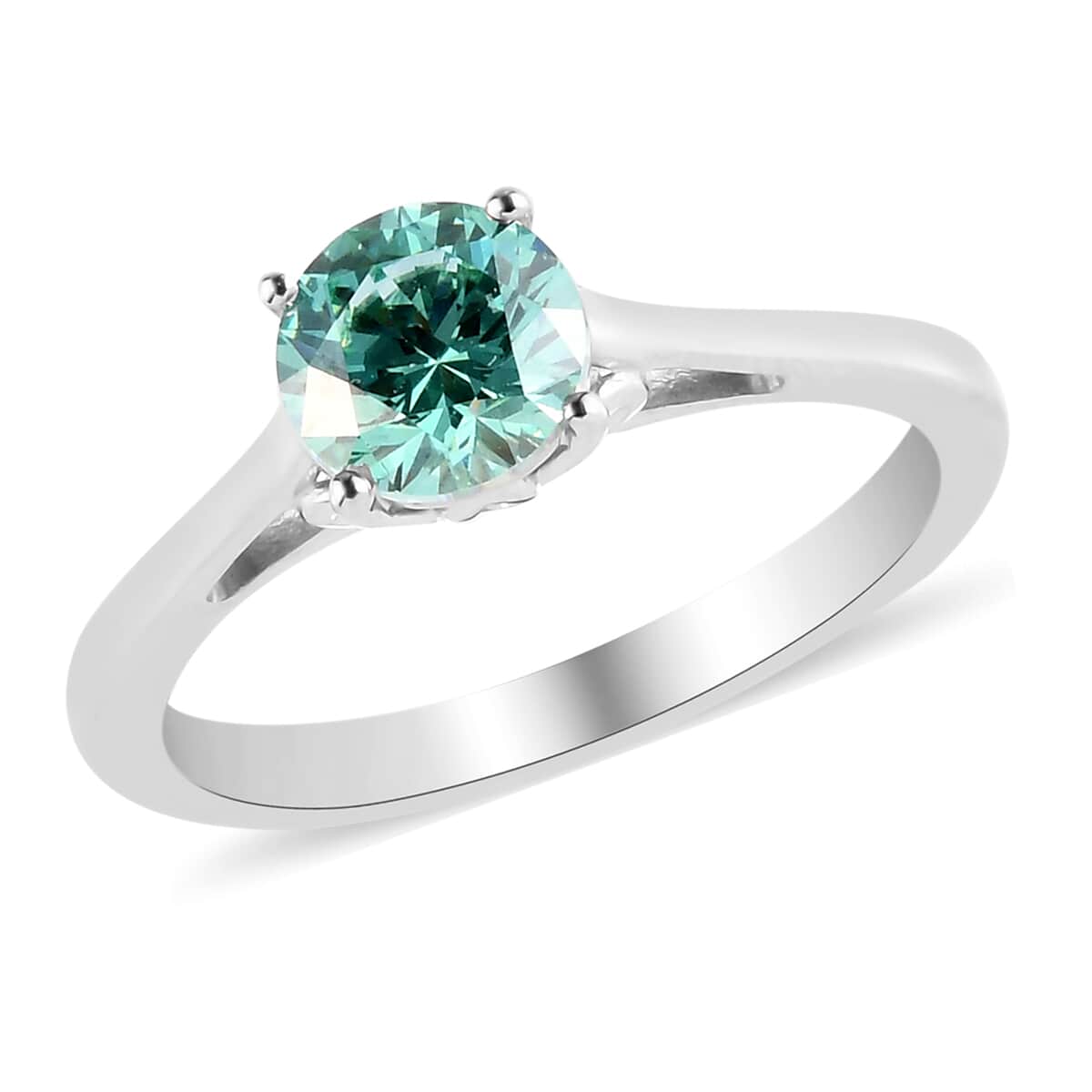 Lustro Stella Made with Finest Fancy Light Green CZ Solitaire Ring in Platinum Over Sterling Silver (Size 7.0) 1.75 ctw image number 0
