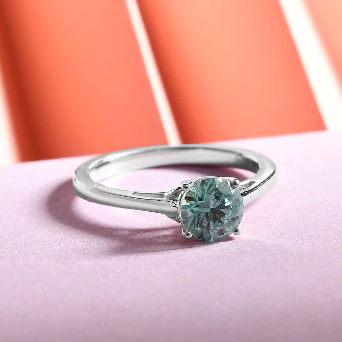 Lustro Stella Made with Finest Fancy Light Green CZ Solitaire Ring in Platinum Over Sterling Silver (Size 7.0) 1.75 ctw image number 1