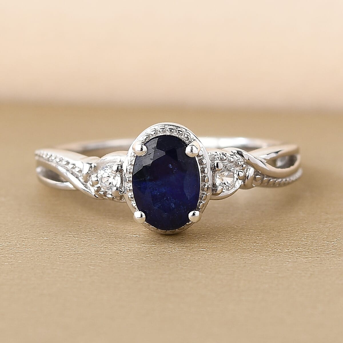 Masoala Sapphire, Zircon Infinity Ring in Platinum Over Sterling Silver (Size 7.0) 1.25 ctw image number 1