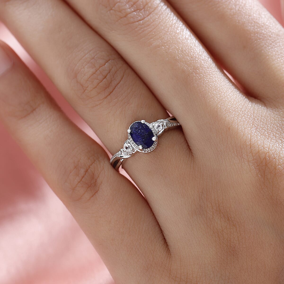 Masoala Sapphire, Zircon Infinity Ring in Platinum Over Sterling Silver (Size 7.0) 1.25 ctw image number 2