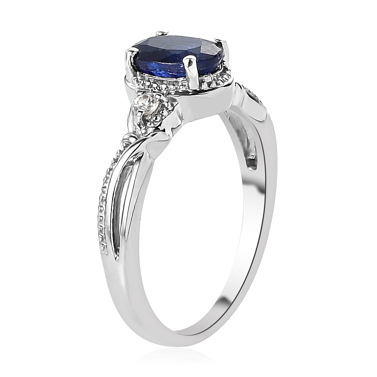 Masoala Sapphire, Zircon Infinity Ring in Platinum Over Sterling Silver (Size 7.0) 1.25 ctw image number 3