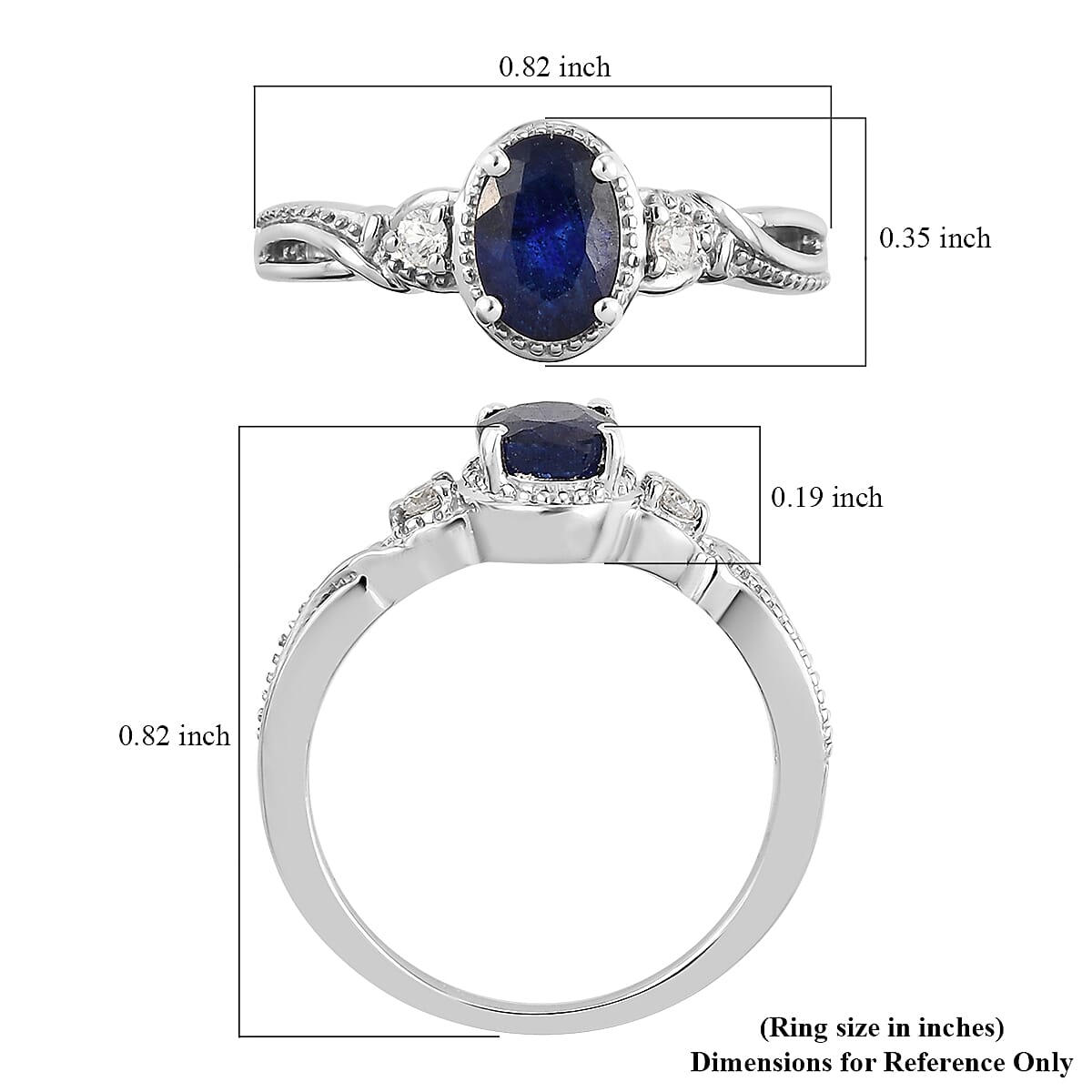 Masoala Sapphire and Natural White Zircon Infinity Ring in Platinum Over Sterling Silver (Size 8.0) 1.35 ctw image number 5
