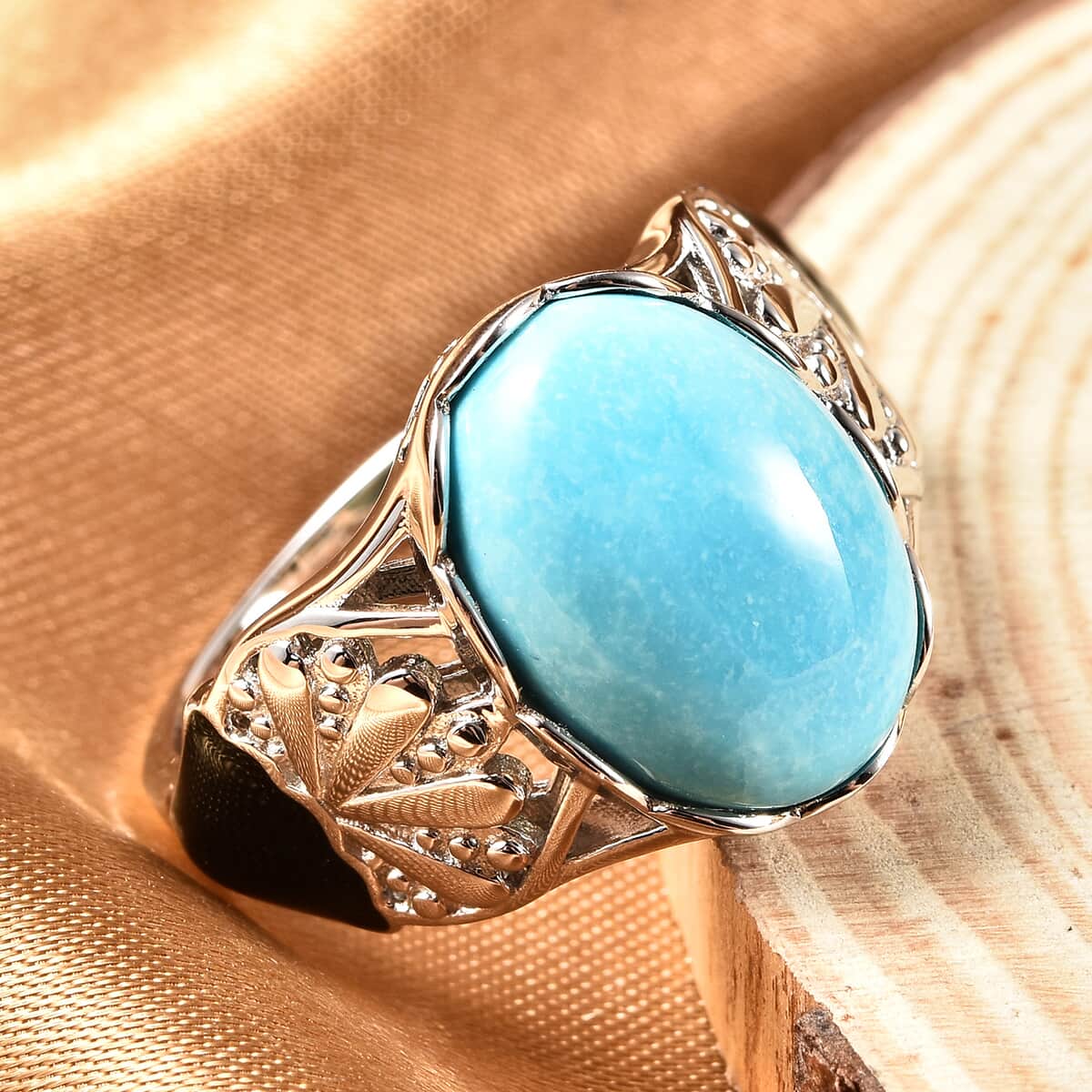 American Natural Sleeping Beauty Turquoise Ring in Rhodium Over Sterling Silver (Size 7.0) 4.75 ctw image number 1