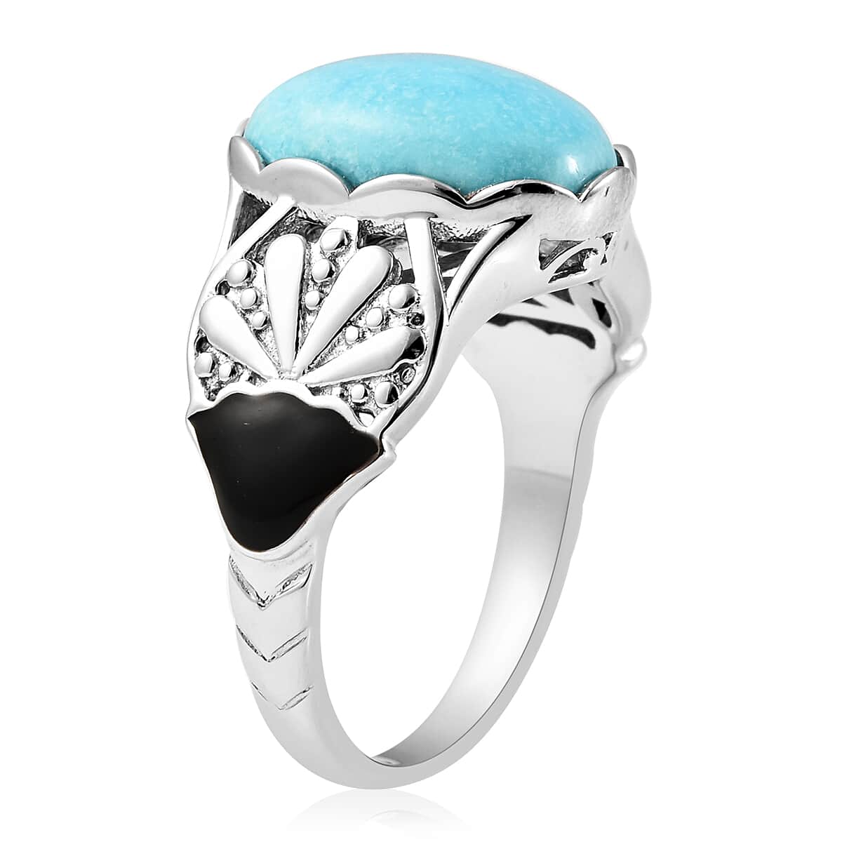 American Natural Sleeping Beauty Turquoise Ring in Rhodium Over Sterling Silver (Size 7.0) 4.75 ctw image number 3