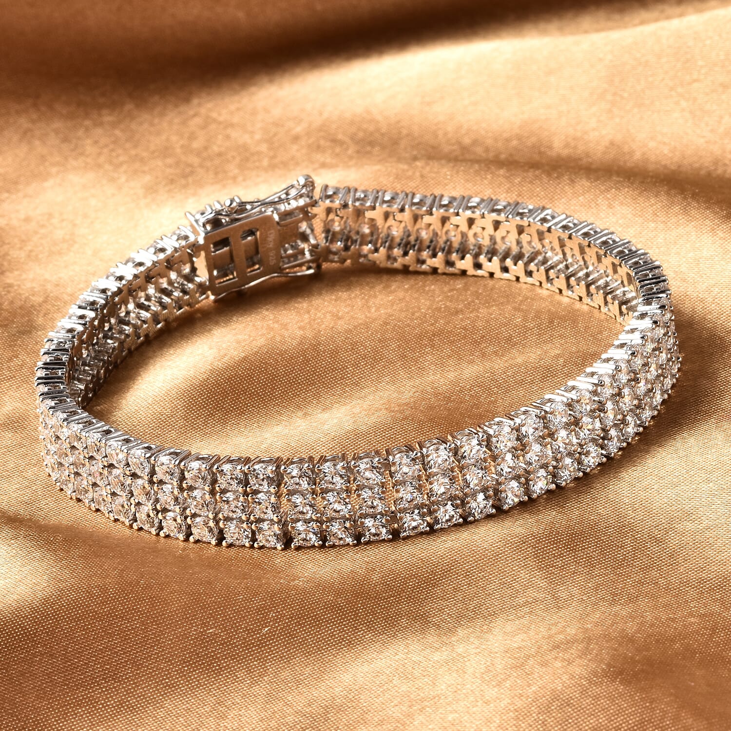 Buy Lustro Stella Finest CZ Three Row Bracelet in Rhodium