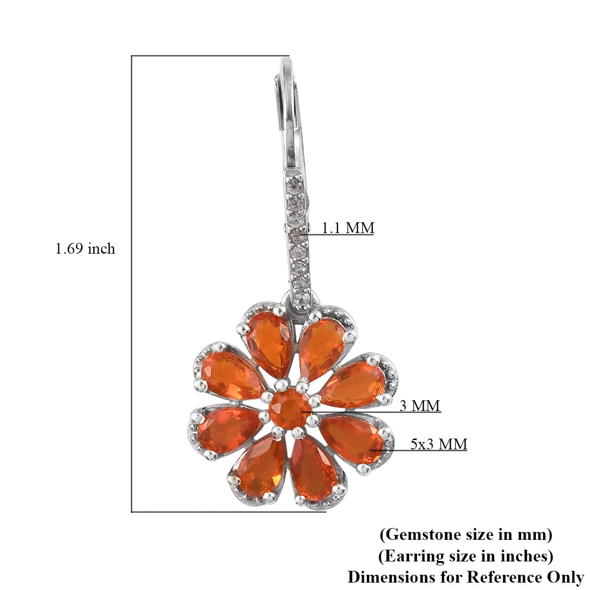Crimson Fire Opal and Natural White Zircon Flower Earrings in Platinum Over Sterling Silver 2.70 ctw image number 4