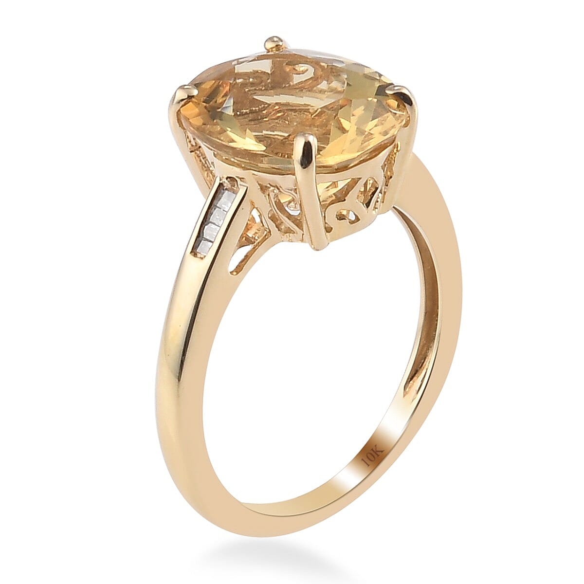 Luxoro 10K Yellow Gold Mexican Yellow Labradorite and Diamond Solitaire Ring (Size 8.0) 2.70 Grams 4.20 ctw image number 3