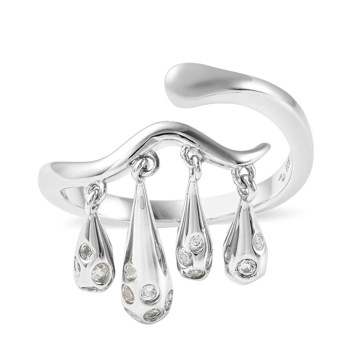 LucyQ Signature Drip Collection White Zircon Ring in Rhodium Over Sterling Silver (Size 6.0) 0.70 ctw image number 0
