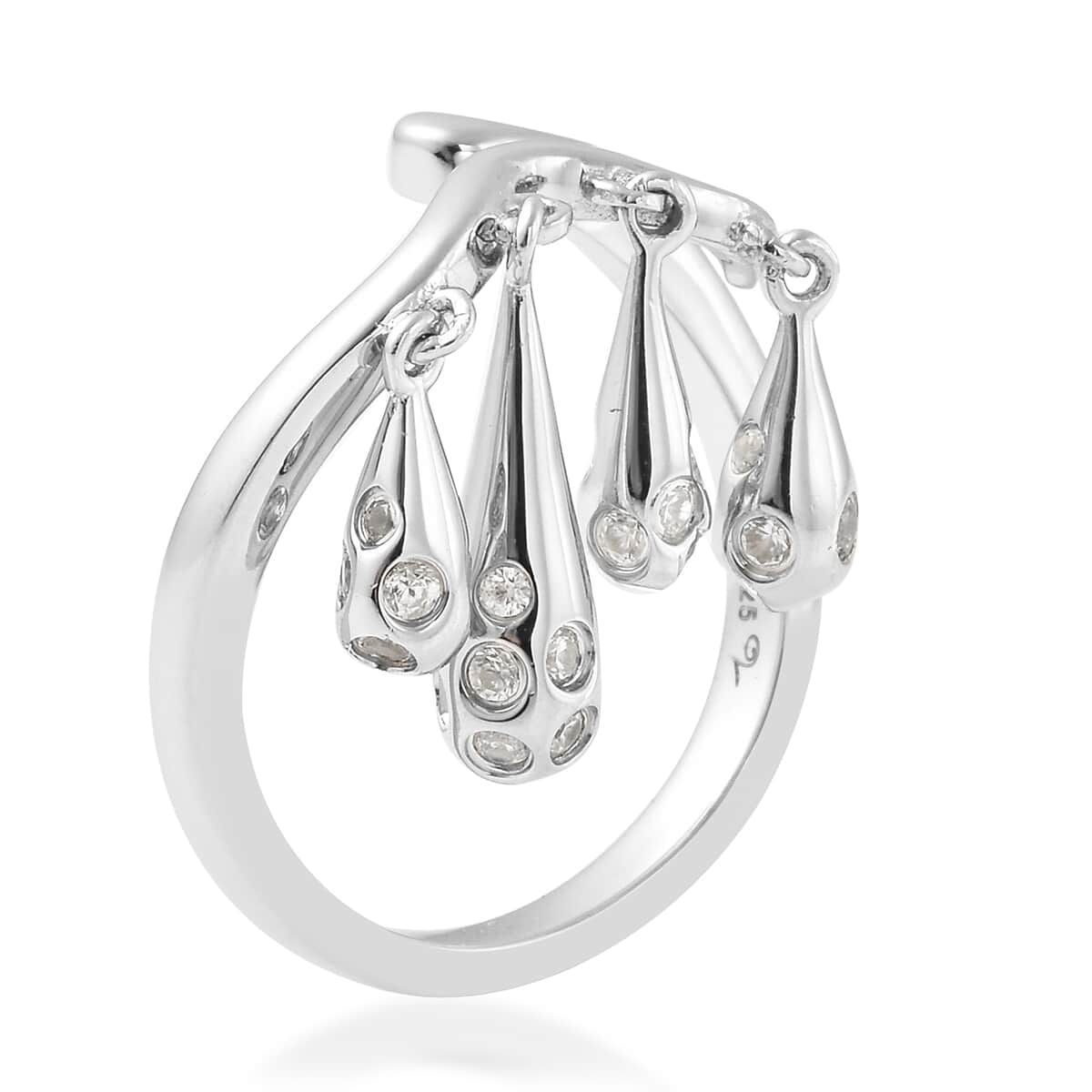 LucyQ Signature Drip Collection White Zircon Ring in Rhodium Over Sterling Silver (Size 6.0) 0.70 ctw image number 3