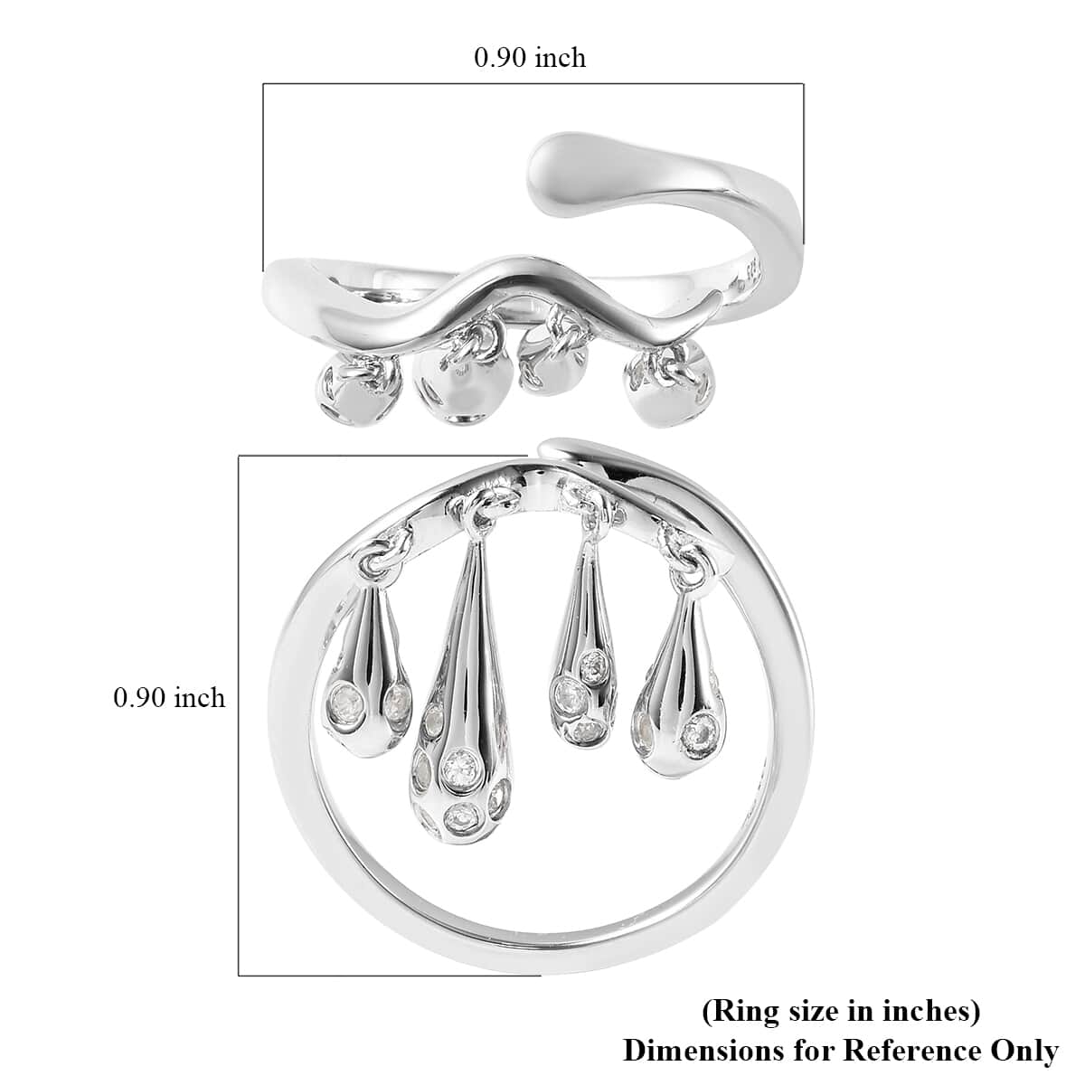 LucyQ Signature Drip Collection White Zircon Ring in Rhodium Over Sterling Silver (Size 6.0) 0.70 ctw image number 4