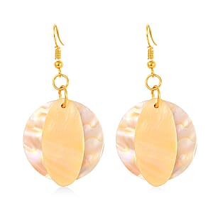 Coconut Shell, Mother Of Pearl Earrings in Goldtone