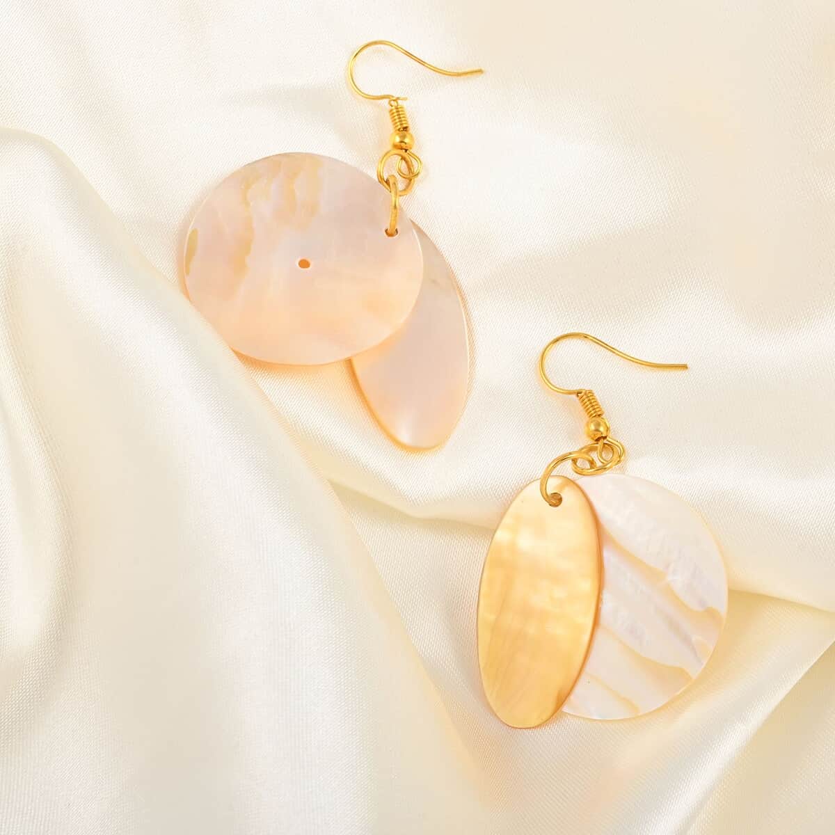 Coconut Shell, Mother Of Pearl Earrings in Goldtone image number 1