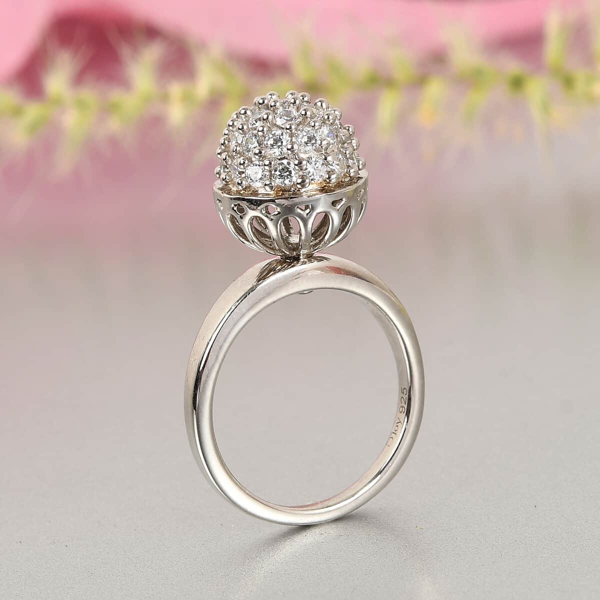 Lustro Stella Made with Finest CZ Cluster Ring in Platinum Over Sterling Silver (Size 7.0) 1.50 ctw image number 1