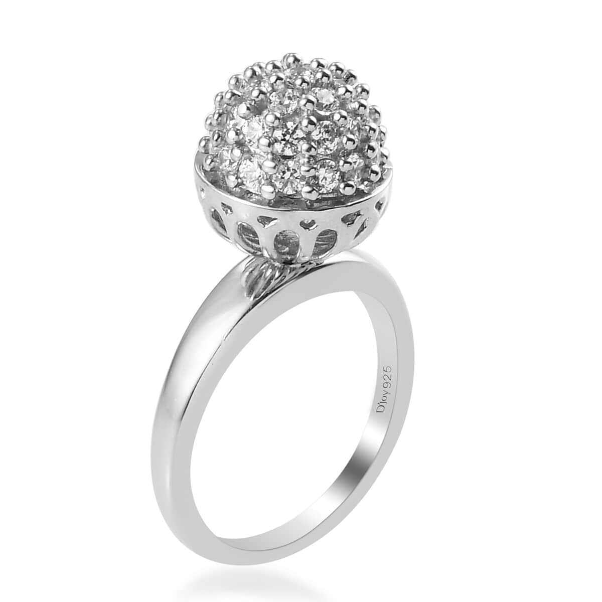 Lustro Stella Made with Finest CZ Cluster Ring in Platinum Over Sterling Silver (Size 7.0) 1.50 ctw image number 3