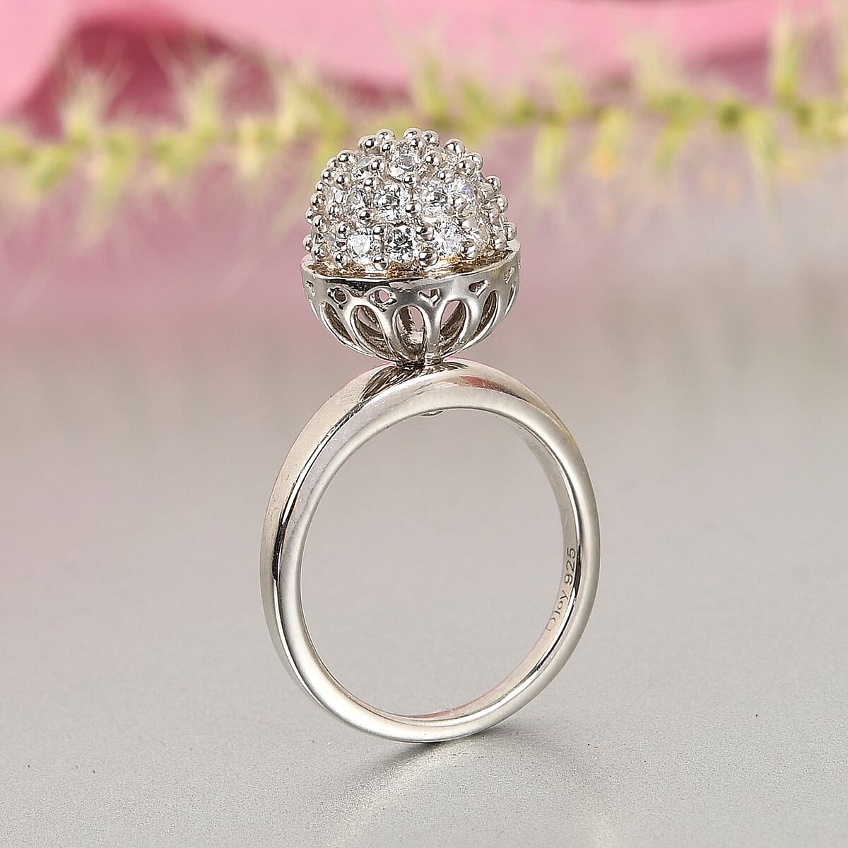 Lustro Stella Made with Finest CZ Cluster Ring in Platinum Over Sterling Silver (Size 8.0) 1.50 ctw image number 1